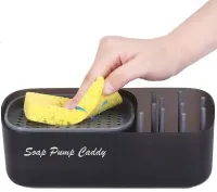 Натискний диспенсер органайзер Soap pump caddy для миючого засобу і кухонної губки 300мл, підставка для губок з мильницею дозатором Чорний