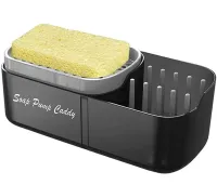 Натискний диспенсер органайзер Soap pump caddy для миючого засобу і кухонної губки 300мл, підставка для губок з мильницею дозатором Чорний