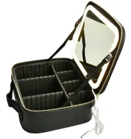 Niceland MAG-589 Cosmetics Storage Organizer with LED Mirror and Carrying Handle, Travel Cosmetic Bag, Illuminated Beauty Case Black