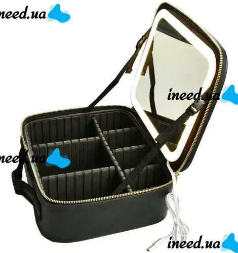 Niceland MAG-589 Cosmetics Storage Organizer with LED Mirror and Carrying Handle, Travel Cosmetic Bag, Illuminated Beauty Case Black