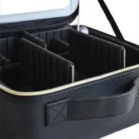 Niceland MAG-589 Cosmetics Storage Organizer with LED Mirror and Carrying Handle, Travel Cosmetic Bag, Illuminated Beauty Case Black