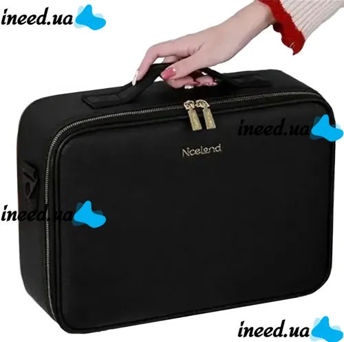 Niceland MAG-589 Cosmetics Storage Organizer with LED Mirror and Carrying Handle, Travel Cosmetic Bag, Illuminated Beauty Case Black