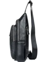 Мужская сумка бананка Jasper L99810-b через плечо на 2 отделения с USB портом, Нагрудная сумка Джаспер из искусственной кожи Черная