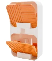 Wall-mounted Soap Organizer Flip Lid Drain Soap Box with 2 compartments with hinged lids, Double Hinged soap Dish with drain to the bathroom wall