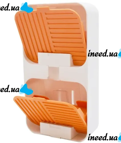 Wall-mounted Soap Organizer Flip Lid Drain Soap Box with 2 compartments with hinged lids, Double Hinged soap Dish with drain to the bathroom wall