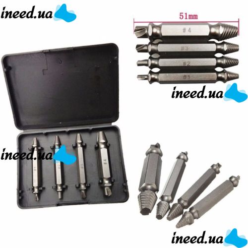 A set of Easy Out Tool S2 bit extractors 4 pcs in a box, double-sided nozzles for unscrewing broken, licked screws and bolts on a screwdriver
