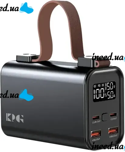 Portable Charger Power Bank KP KG-300 30000 mAh 100W with Flashlight, External Battery Powerbank 30000mAh USB Type-C with Handle Black