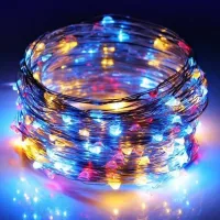 Уличная светодиодная гирлянда Solar String Lights 12 метров 100 LED RGB диодов с солнечной панелью, Водонепроницаемая Роса с пультом Мультицветная