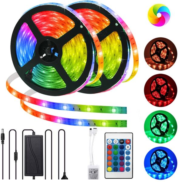 Set of LED LED strip 5050 RGB RGB All Colors 12V Color 5m remote control unit, multicolor in silicone SMD505050 multicolor LED strip