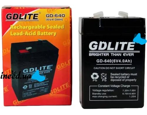 Универсальный свинцово-кислотый аккумулятор GDLITE GD-640 6V 4Ah для весов и фонарей, Аккумуляторная батарея GDLiting 6В 4Ач для бесперебойника