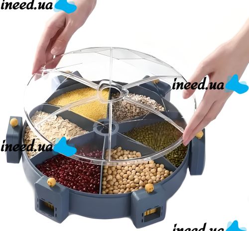 Настінний диспенсер карусель Rotatable Multi-Grain Cans для зберігання круп 6 відділень 360, що обертається органайзер сипучих продуктів з дозатором