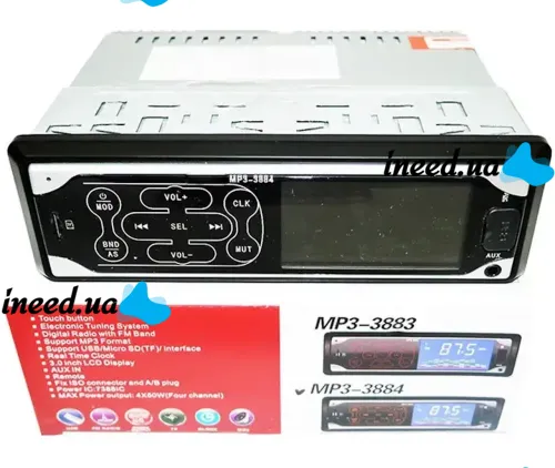 Car stereo ISO Pioneer MP3-3884 car stereo with touch buttons