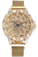 Жіночий наручний годинник Flower Diamond Rotation Watch Gold WJ-8052 з обертовим роторним циферблатом і ремінцем на магнітній застібці Золото