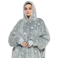 Світиться дорослий худі толстовка Huggle Hoodie Stars Dream сіра 2в1 унісекс оверсайз толстовка-плед з кишенею і капюшоном на флісі 126х180 Сірий