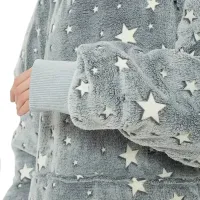 Світиться дорослий худі толстовка Huggle Hoodie Stars Dream сіра 2в1 унісекс оверсайз толстовка-плед з кишенею і капюшоном на флісі 126х180 Сірий