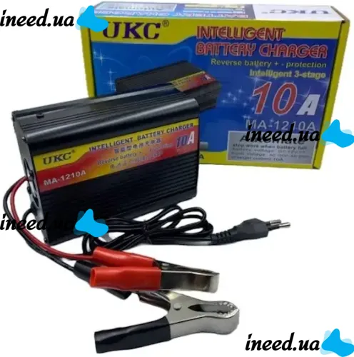 Зарядний пристрій для акумулятора UKC Battery Charger 12v 10A MA-1210A з вбудованим амперметром, Зарядка для акумуляторів авто і мото Чорний