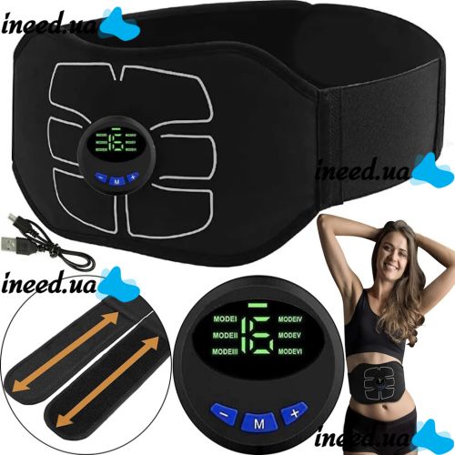 Electric Abdominal Stimulator Belt Abdominal Toning Belt NY-82, Massager Myostimulator W24 for Abdominal Muscles with 6 Modes from USB Black