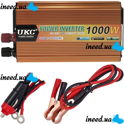 Автомобільний інвертор UKC 24V - 220V 1000W авто перетворювач напруги струму від прикурювача і акумулятора зарядний із захистом від перегріву 1000Вт