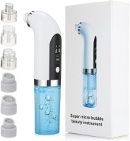 Rechargeable Vacuum Pore Cleaner Face Slimmer for Vacuum Cleaning of Facial Skin , Wireless Device for Hydropilling and Peeling 6 Nozzles White