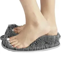 Silicone Massage Mat Cleaner Brush Shower Foot Scrubber Mat LY-379 Grey for Back and Legs with Suction Cups, Wall-mounted Non-slip Washcloth for Shower Grey