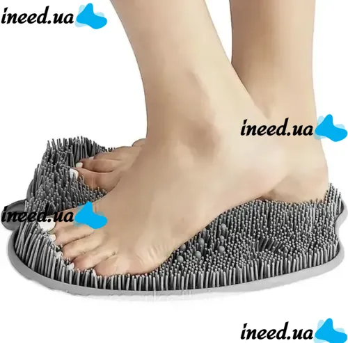Silicone Massage Mat Cleaner Brush Shower Foot Scrubber Mat LY-379 Grey for Back and Legs with Suction Cups, Wall-mounted Non-slip Washcloth for Shower Grey
