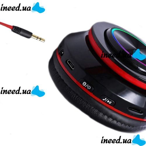 Бездротові накладні навушники Bluetooth B39 Black з мікрофоном підтримкою TF-карти і LED підсвічуванням SD AUX блютуз стерео навушники чорно-червоні