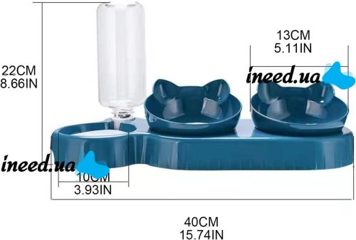 Потрійна годівниця для води з кормом Cat Bowl with Water Dispenser з автоматичною поїлкою 500мл для собак і кішок, поїлка з двома мисками для корму