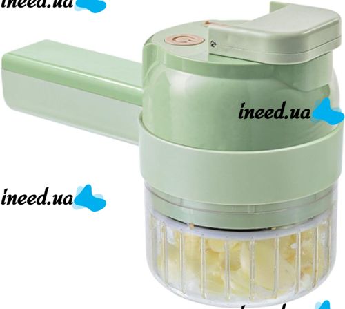 Багатофункціональний ручний подрібнювач для овочів 4 в 1 Food Chopper Gatling, Електрична кухонна овочерізка терка, міні блендер-слайсер Зелений