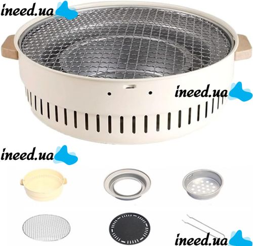 Бездимний круглий гриль з решіткою Stove NO.898 30 см для барбекю, Вугільна складна кругла піч для смаження м'яса, риби та овочів для кемпінгу