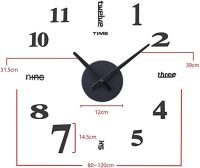 Великі 3D безшумні настінні годинники Diy Clock ZH01510 Grey 90 см, Безкаракасні самоклеючі 3Д годинник цифри на стіну для дому, офісу сірі