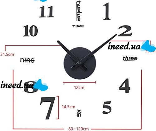 Великі 3D безшумні настінні годинники Diy Clock ZH01510 Grey 90 см, Безкаракасні самоклеючі 3Д годинник цифри на стіну для дому, офісу сірі