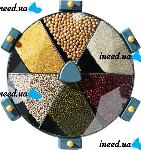 Настінний диспенсер карусель Rotatable Multi-Grain Cans для зберігання круп 6 відділень 360, що обертається органайзер сипучих продуктів з дозатором