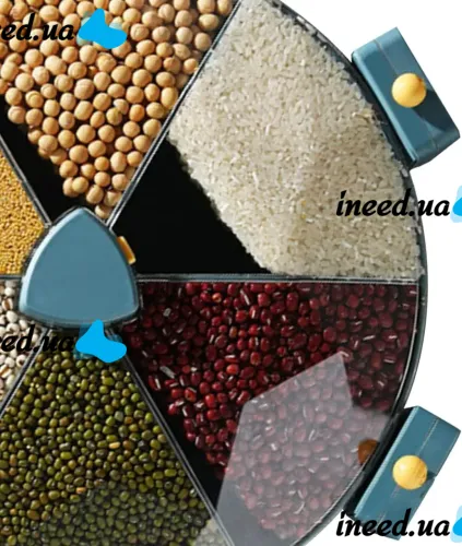 Настінний диспенсер карусель Rotatable Multi-Grain Cans для зберігання круп 6 відділень 360, що обертається органайзер сипучих продуктів з дозатором