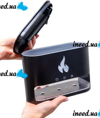 Настільний зволожувач повітря нічник з соляними каменями Docsal Flame Aroma Diffuser CAO з LED підсвічуванням 5W, соляна лампа аромадифузор Чорний