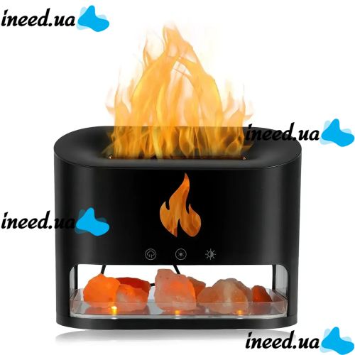 Настільний зволожувач повітря нічник з соляними каменями Docsal Flame Aroma Diffuser CAO з LED підсвічуванням 5W, соляна лампа аромадифузор Чорний