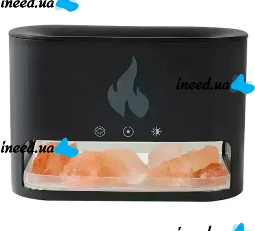 Настільний зволожувач повітря нічник з соляними каменями Docsal Flame Aroma Diffuser CAO з LED підсвічуванням 5W, соляна лампа аромадифузор Чорний