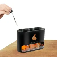 Настільний зволожувач повітря нічник з соляними каменями Docsal Flame Aroma Diffuser CAO з LED підсвічуванням 5W, соляна лампа аромадифузор Чорний