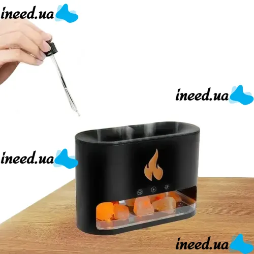 Настільний зволожувач повітря нічник з соляними каменями Docsal Flame Aroma Diffuser CAO з LED підсвічуванням 5W, соляна лампа аромадифузор Чорний