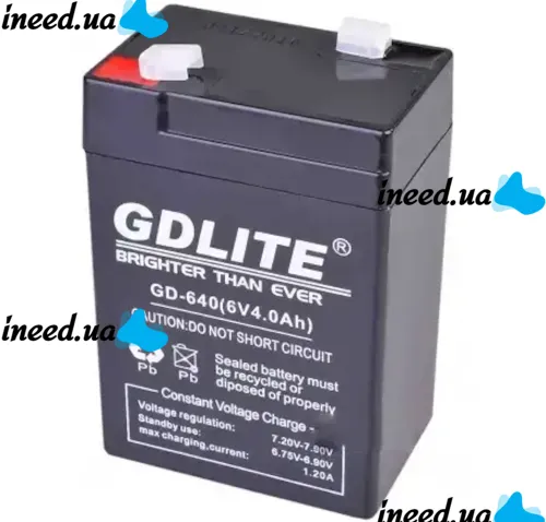 Универсальный свинцово-кислотый аккумулятор GDLITE GD-640 6V 4Ah для весов и фонарей, Аккумуляторная батарея GDLiting 6В 4Ач для бесперебойника