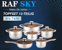 Набір 4 каструль RAF SKY RS7450 з нержавіючої сталі, кухонний комплект посуду на 12 предметів каструля, сковорідка ківш з антипригарним покриттям