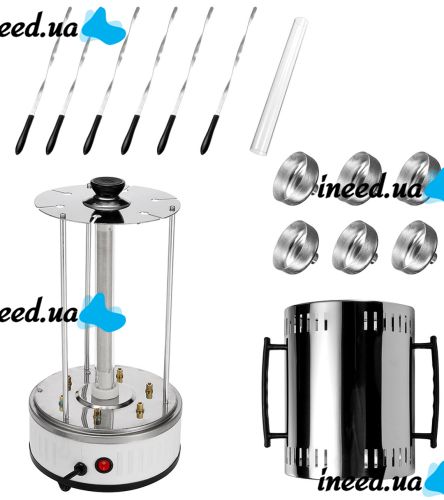 Domotec MS-7782 1000W vertical electric kebab maker for 6 skewers, Tabletop electric kebab maker for home with removable tray Silver