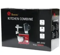 Stationary planetary harvester dough mixer Domotec MS-2052 with a metal bowl for 4 liters 3500W, Kitchen mixer meat grinder blender with nozzles Red