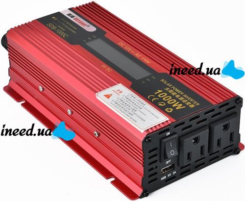 Автомобильный инвертор UKC 12V-220V 1000W KC-1000D авто преобразователь напряжения тока с LCD дисплеем от прикуривателя, аккумулятора с экраном