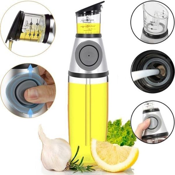 Кухонный дозатор для масла NBZ Press and Measure, стеклянная бутылка для масла и уксуса Oil Dispenser, нажимной диспенсер для жидких продуктов 500 мл