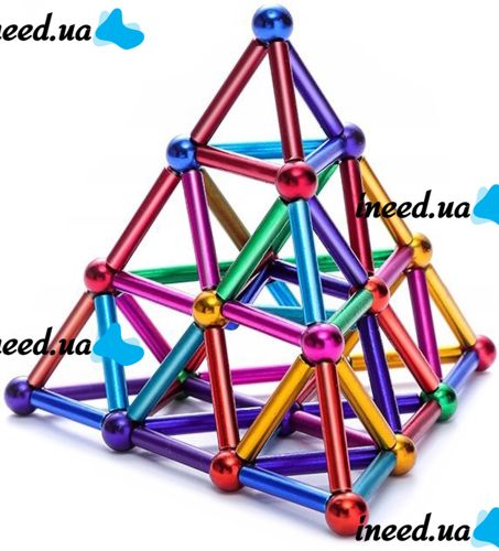 Кольоровий магнітний конструктор Buckyballs Buckybars Neo Mix Color 64 деталей, головоломка антистрес, 36 шт. магнітні палички і 28 шт. кульки Бакібарс