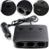 Olesson 1636 Car Cigarette Lighter Splitter for 3 Sockets with USB 2A for Cars, Tee with Indicator Button and Cable to the Car 12-24V Black