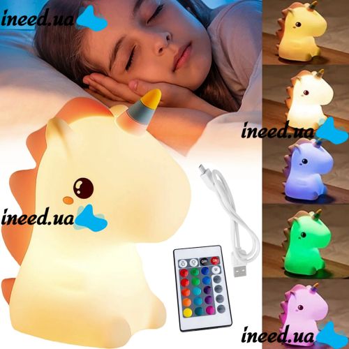 Детский силиконовый ночник Единорог Unicorn Silicone Night Light HQ8686 сенсорный светильник на аккумуляторе с RGB подсветкой и пультом USB