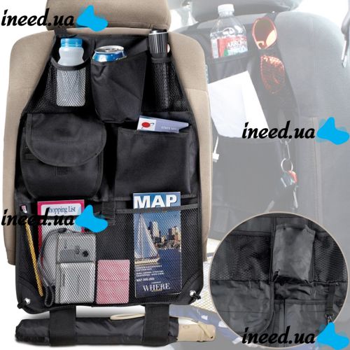 Автомобільний органайзер на спинку переднього сидіння Est Car Back Seat Organizer накидка для зберігання в машину, сумка чохол з кишенями в авто Чорна