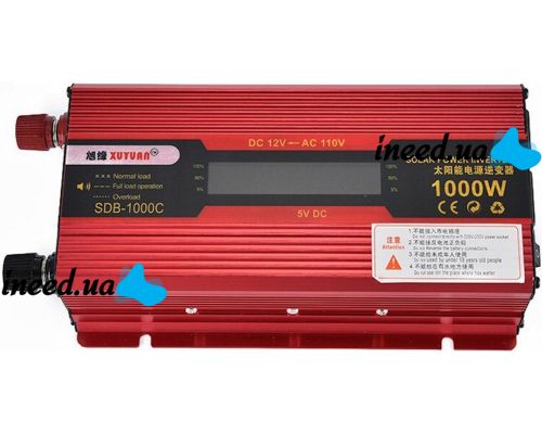 Автомобильный инвертор UKC 12V-220V 1000W KC-1000D авто преобразователь напряжения тока с LCD дисплеем от прикуривателя, аккумулятора с экраном