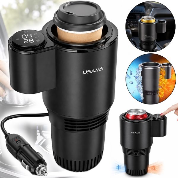 Usams US-ZB160 Smart Car Cup Holder with Beverage Heating and Cooling Function—0-60 Smart Mug with Display, Powered by a 12V Car Cigarette Lighter